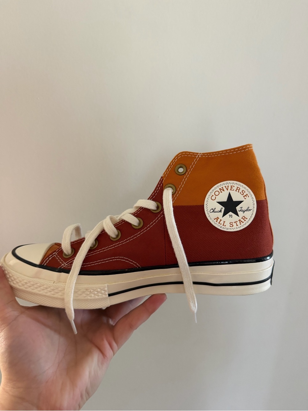 Converse High Top Sneakers in Orange and Red Colorblock